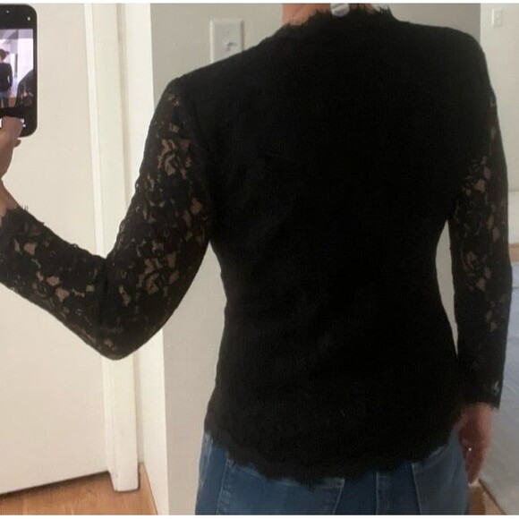 Diane von Furstenberg Shirt 6 Women Blk Lace Top ButtonUp Sheer Long Sleeve $298 - Picture 11 of 12